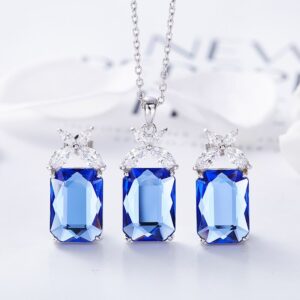 Cdyle Fine Women Bridal Wedding Jewelry Set 925 Sterling Silver Pendant Necklace Earrings with Austrian Crystal Valentine's Day