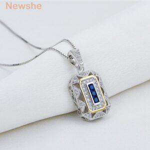 Newshe Gold & White Color Blue Zirconia 925 Sterling Silver Pendant Come with 18 Inches Chain Gift Jewelry For Women