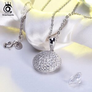 ORSA JEWELS Top Quality Trendy Round 925 Sterling Silver Jewelry Pendant AAA CZ Necklace With 45CM Chain SN60