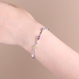 GEM'S BALLET Sky Blue Topaz Peridot Amethyst Mix Gemstone Bracelets&bangles Pure 925 Sterling Silver Fashion Jewelry For Women