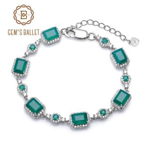 GEM'S BALLET 6x8mm Green Agate Bracelet Genuine 925 sterling silver Natural Gemstone Bracelets&bangles For Women Fine Jewelry