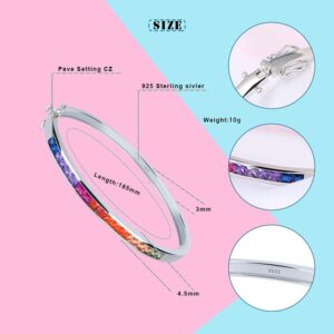 Fashion 925 Sterling Silver Bracelet Bangle With Colorful Crystal Trendy Design Rainbow Rhinestone Engagement Jewelry For Women