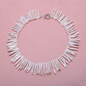 JYX 4x35mm White Baroque Freshwater Cultured Biwa Pearl Necklace Party Jewery Gift AAA 17-18"