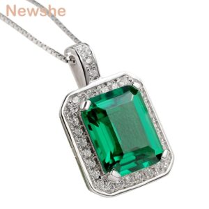 Newshe Elegant Green AAA CZ Pendant Pure Solid 925 Sterling Silver 18" Chain Necklace Classic Jewelry Gift For Women ZPS02302