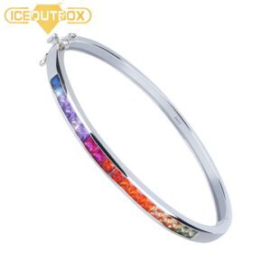 Fashion 925 Sterling Silver Bracelet Bangle With Colorful Crystal Trendy Design Rainbow Rhinestone Engagement Jewelry For Women