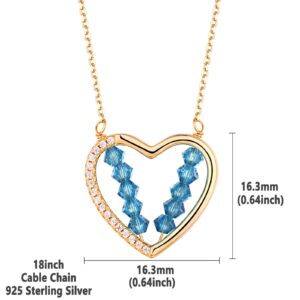 Wuziwen Yellow Gold Heart Shape Pendant Necklace For Women Blue Crystal White AAA Cubic Zircon Unique Jewelry Gift