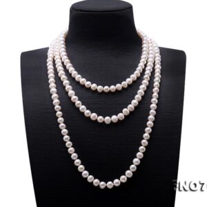 JYX Pearl Sweater Necklaces Long Round Natural White 8-9mm Natural Freshwater Pearl Necklace Endless charm necklace 328sale