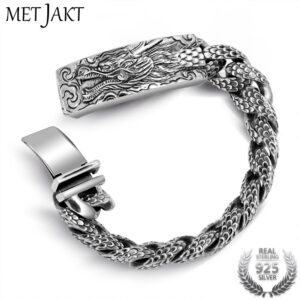 MetJakt Men's Punk Dragonscale Bracelets Solid 925 Sterling Silver Dragon Bracelet for Men's Vintage Thai Silver Jewelry 21cm