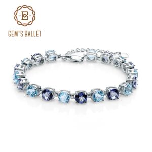 Gem's Ballet Fashion Women Fine Jewelry Natural Sky Blue Topaz Mystic Quartz Gemstone 925 Sterling Silver Bracelets