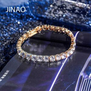 JINAO Iced Zircon 4 6mmTennis Bracelet Men's Hip hop Jewelry 925 Sterling Gold Lobster Clasp CZ Bracelet Link