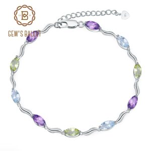 GEM'S BALLET Sky Blue Topaz Peridot Amethyst Mix Gemstone Bracelets&bangles Pure 925 Sterling Silver Fashion Jewelry For Women