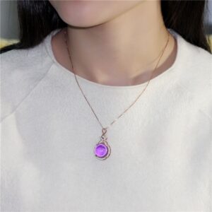 Almei Natural Round Earrings Pendant Necklace Silver 925 Amethyst Gemstone Rose Gold Color Bridal Jewelry Set with A Box CT008