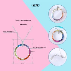 Hollow Round Circle Rainbow Crystal Pendant Necklace For Women 925 Sterling Silver Chain Elegant Simple Design Wedding Party Jew