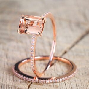 ROMAD 2Pcs Wedding Double Rings for Women Rings Rose Gold Filled Crystal Zircon Finger Ring Engagement Ring Size 6 to 10