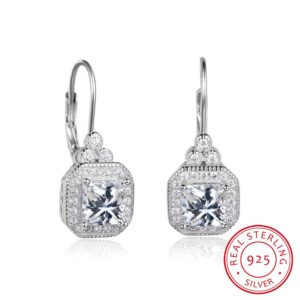 925 Sterling Silver Earrings Vintage Style Square Cubic Zirconia Stone Wedding Earrings Fashion Jewelry Gift for Women(EA102021)