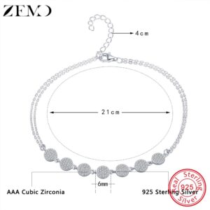 ZEMO Simple Design Two Layers Infinity Round Charm 925 Sterling Silver Anklet For Women Foot Chain Ankle Bracelet Summer Jewelry