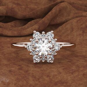 Korean Fashion Style Snow Flower Shaped Ring Classic Simple with Shinning Zircon Jewelry Accessories Engagement Gift for Women