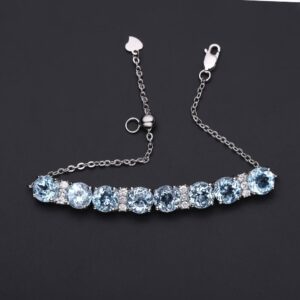 GEM'S BALLET 20.63Ct Round Natural Sky Blue Topaz Gemstone Vintage Bracelet 925 Sterling Silver Adjustable Bracelet For Women