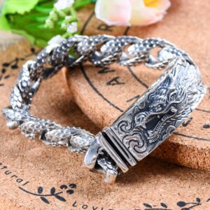 MetJakt Men's Punk Dragonscale Bracelets Solid 925 Sterling Silver Dragon Bracelet for Men's Vintage Thai Silver Jewelry 21cm