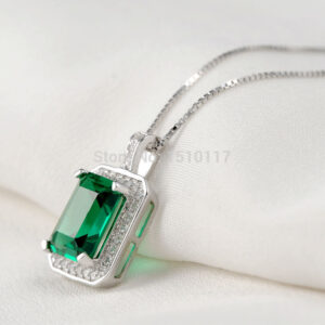 Newshe Elegant Green AAA CZ Pendant Pure Solid 925 Sterling Silver 18" Chain Necklace Classic Jewelry Gift For Women ZPS02302