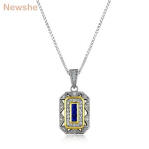 Newshe Gold & White Color Blue Zirconia 925 Sterling Silver Pendant Come with 18 Inches Chain Gift Jewelry For Women