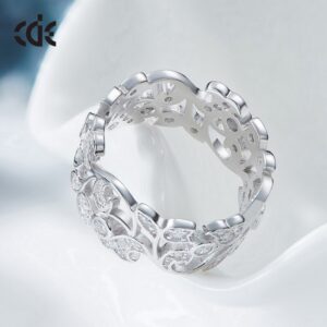 Cdyle 925 Sterling Silver Ring for Women Hollow Rhinestone Engagement Simple Bohemian Jewelry Vintage Boho Luxury Ladies Female