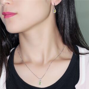 Almei Natural Gemstone Green Peridot Hook Earrings Women Halo Pendant Necklace Pure Silver 925 Fine Jewelry Sets with Box FT001