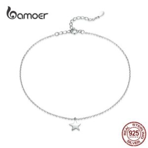 bamoer Simple Design Star Silver Anklet for Women Sterling Silver 925 Bracelet for Ankle and Leg Fashion Foot Jewelry SCT009