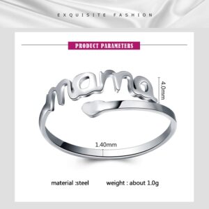 Adjustable Love Mama Rings Silver Color Heart Stainless Steel Rings Women Present Finger Jewelry Mom Birthday Mother's Day Gift