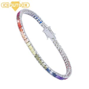 4 Prong Cubic Zircon Square Rainbow Crystal Tennis Chain Bracelet 100% S925 Sterling Silver Bracelets for Women Silver Jewelry