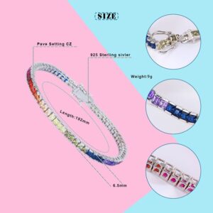 4 Prong Cubic Zircon Square Rainbow Crystal Tennis Chain Bracelet 100% S925 Sterling Silver Bracelets for Women Silver Jewelry