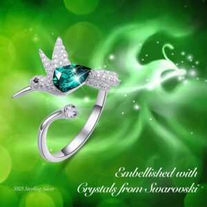 Cdyle 925 Sterling Silver Finger Ring Minimalist AAA Zircon Hummingbird Open Size Ring with Green Crystal from Women Jewelry