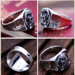 MetJakt Punk Rock Skull Ring & US Army Soldier Sniper Ring Solid Real 925 Sterling Silver for Men Vintage Thai Silver Jewelry