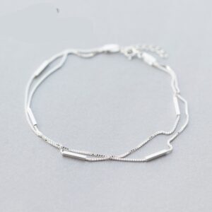 925 Sterling Silver Fashion Two Layers Snake Chain Anklet For Women S925 Ankle Chain Bracelet Adjustable Length