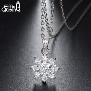 Effie Queen Genuine 925 Sterling Silver Necklace Snowflake Crystal CZ Pendants Gift for Women Wedding Party BN44