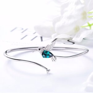 Cdyle 925 Sterling Silver Hummingbird Bangle Bracelet with Green Austrian Crystal Fashion Elegant Chic Animal Jewelry Bijoux