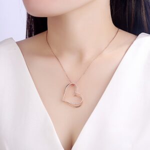 Newshe Rose Gold Color Double Heart Pendant Necklace For Women 925 Sterling Silver Cable Chain AAA CZ Romantic Jewelry Gift