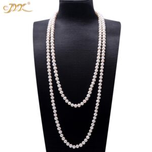 JYX Pearl Sweater Necklaces Long Round Natural White 8-9mm Natural Freshwater Pearl Necklace Endless charm necklace 328sale