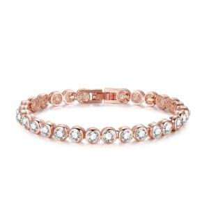 18k Rose Gold Bracelet with Cubic Zirconia Bracelet,Tennis Bracelet [18cm/7inch] Christmas Mother's Day Valentines Gifts