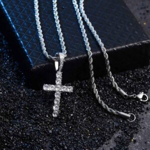 JINAO New 925 Sterling Pico Harvey Cross Pendant Necklace Micro Pave AAA+ Cubic Zirconia Stones For Gift Hip Hop Jewelry