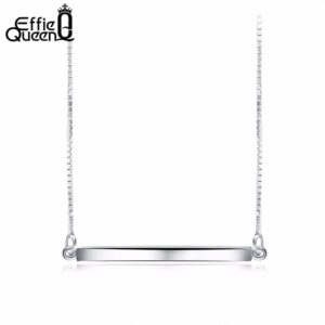 Effie Queen New Fashion Simple Bar Pendant Real 925 Sterling Silver Necklaces For Women Charm Gift Jewelry Free Shipping BN09