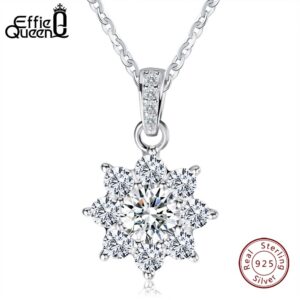 Effie Queen Genuine 925 Sterling Silver Necklace Snowflake Crystal CZ Pendants Gift for Women Wedding Party BN44