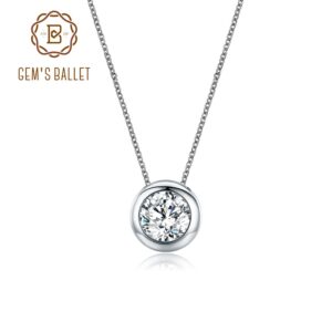 GEM'S BALLET Classic 0.5Ct Round Cut 5mm EF Color Moissanite 925 Sterling Silver Pendant Necklace For Women Wedding Fine Jewelry