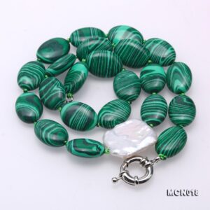 JYX Fashion 13*17.5mm Green Malachite necklace with baroque pearl Necklaces Elegant Nature Gemstone Jewelry For Mother gift 18"