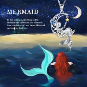 Strollgirl New 925 Sterling silver beautiful Mermaid pendant chain zircon moon star necklace for Women Fashion Jewelry free ship