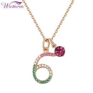 Wuziwen Number 6 Colorful Zircon Pendant Necklace For Women 14K Rose Gold 925 Sterling Silver Lucky Jewelry Gift