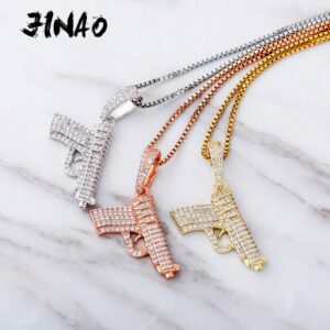 JINAO New Hip Hop Jewelry Pendant&Necklace Glittering Pistol Pendant Ice Out Zircon Necklace Fashion Charm Gift