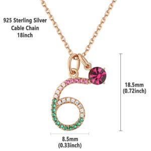 Wuziwen Number 6 Colorful Zircon Pendant Necklace For Women 14K Rose Gold 925 Sterling Silver Lucky Jewelry Gift