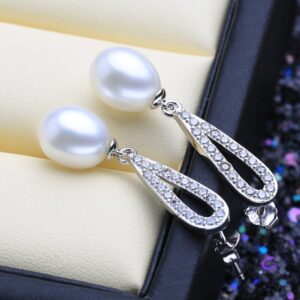 FENASY 925 Sterling Silver Earrings Natural Freshwater Pearl Earrings For Women Evening Party Wedding Classic Drop Earrings