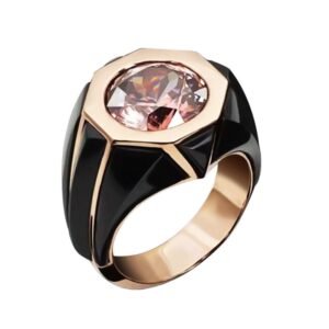 Fashion Octagon Black Oil Pink Zircon Ring Elegant And Simple Rose Gold Color Party Jewelry Ladies Girls Gifts Ring Size 6-10